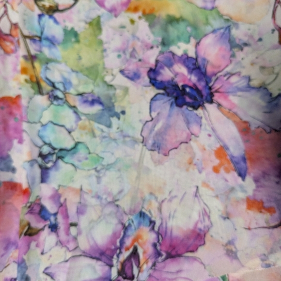 Soft Surroundings Sheer Watercolor Floral Blouse Top Short Sleeve Plus 1X - Picture 9 of 13